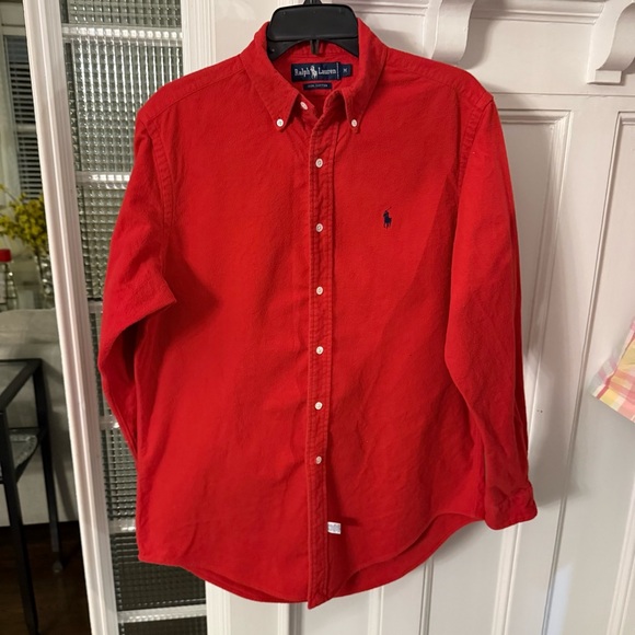 Ralph Lauren Mens Button Down Shirt Red Heavy Weight Cotton Sz Medium - Picture 9 of 13
